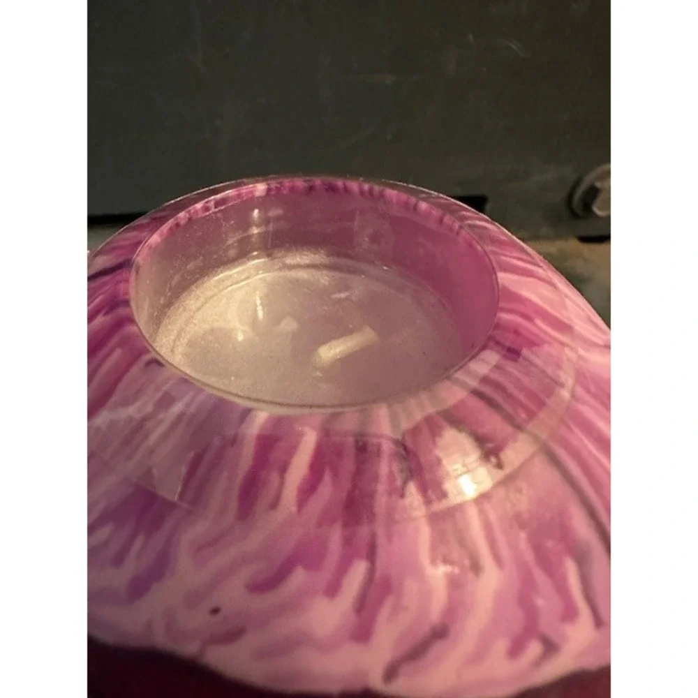 Purple Floral Sphere Candle Hand Poured Decorative Round Wax Orb‎ 4 Inch NEW